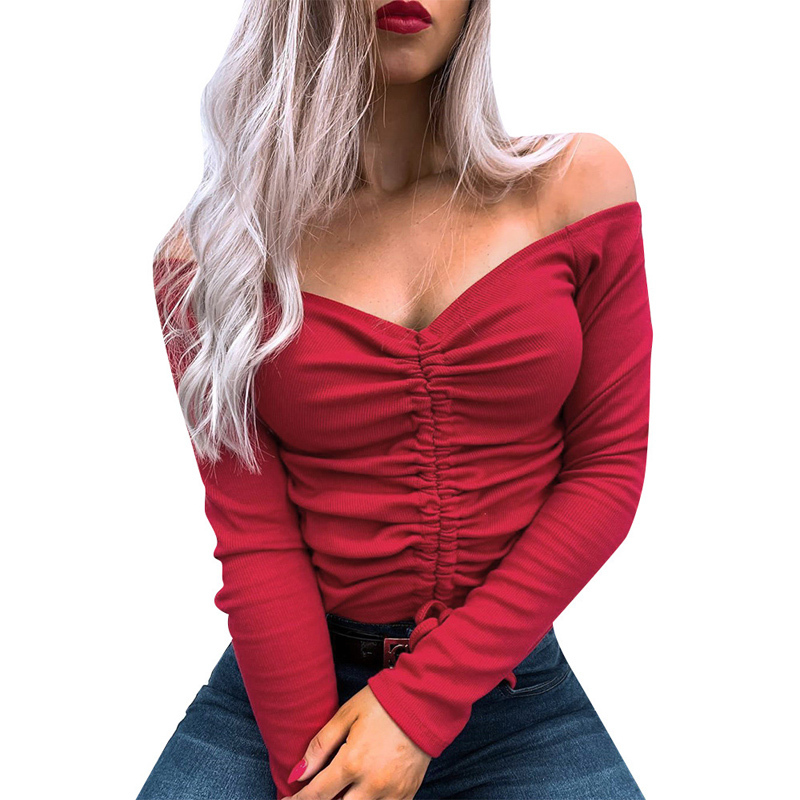 Women Long Sleeve Tops Sexy Deep V Neck Basic Solid Black White Casual Tshirt Sexy Women Sexy Tee Shirt Summer Autumn 210515