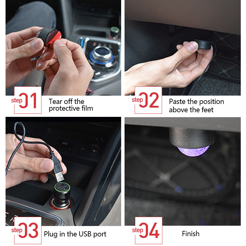 12V Car LED Interior Foot Lights USB Atmosphere Lamp Auto Lighting Backlight RGB Universal Car Ambient Decorative Light