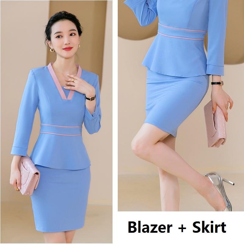 Two Piece Dress Fashion Women Skirt Suits Pink Blazer And Jacket Sets Ladies Work Business Office Uniform StylesTwo