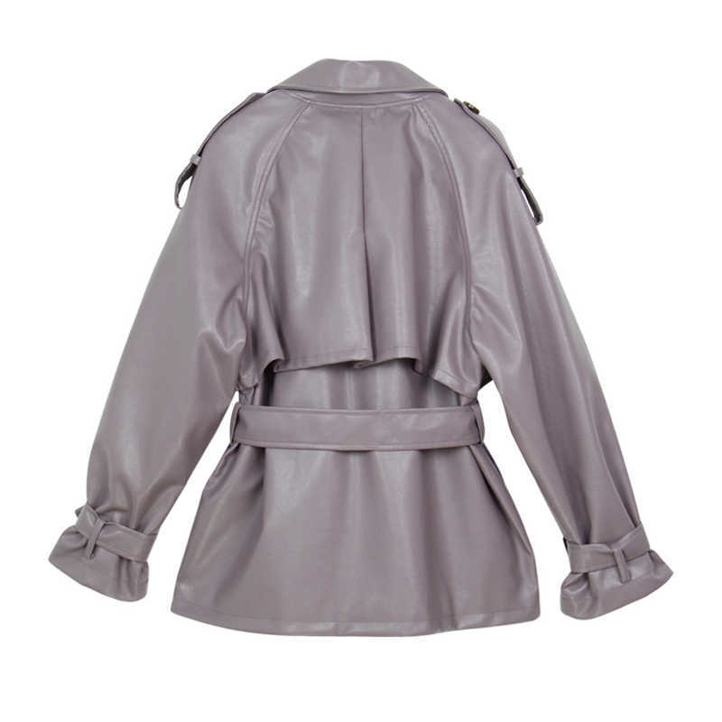 FTLZZ Autumn Women Loose Pu Faux Soft Leather Jacket Turndown Collar Motorcycle Black Coat Female Streetwear Outerwear With Belt 210908