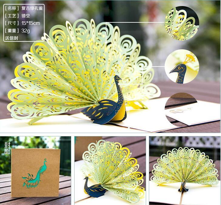 Wedding Invitations Hollow Peacock Handmade Kirigami Origami 3D Pop UP Greeting Cards Invitation Of Postcard For Birthday Party Gift