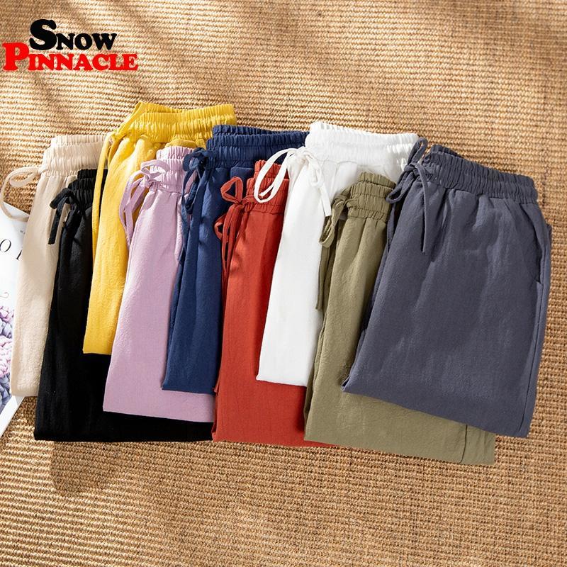 Womens Spring Summer Pants Cotton Linen Solid Elastic waist Candy Colors Harem Trousers Soft high quality for Female ladys S-XXL 210524