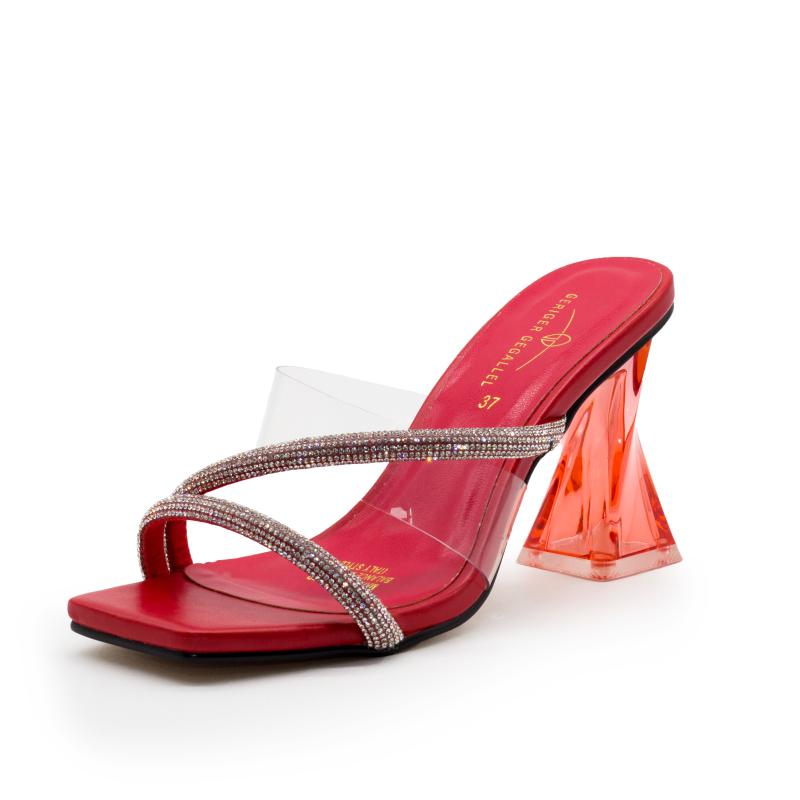 Rhinestone Clear Heels 854-2 Red Rose Gold Silver Black Women Fancy Shoes Ladies Heeled Sandals Party Dress For Girl