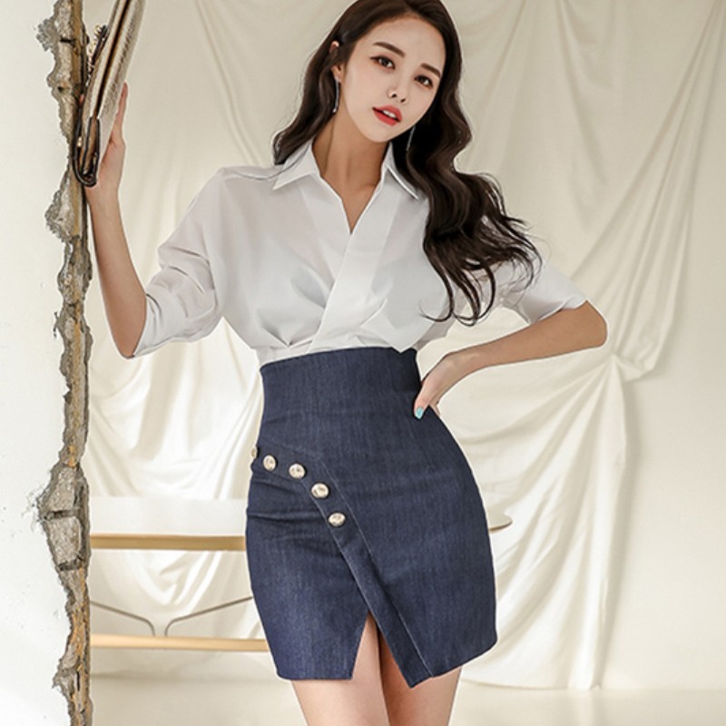 Autumn Women Office OL Half Sleeve turn down collar white Slim Shirt Tops+high waist Denim Mini Skirt Set Lady 2 Pieces Set 210518, Picture color
Autumn Women Office OL Half Sleeve turn down collar white Slim Shirt Tops+high waist Denim Mini Skirt Set Lady 2 Pieces Set 210518, Picture color