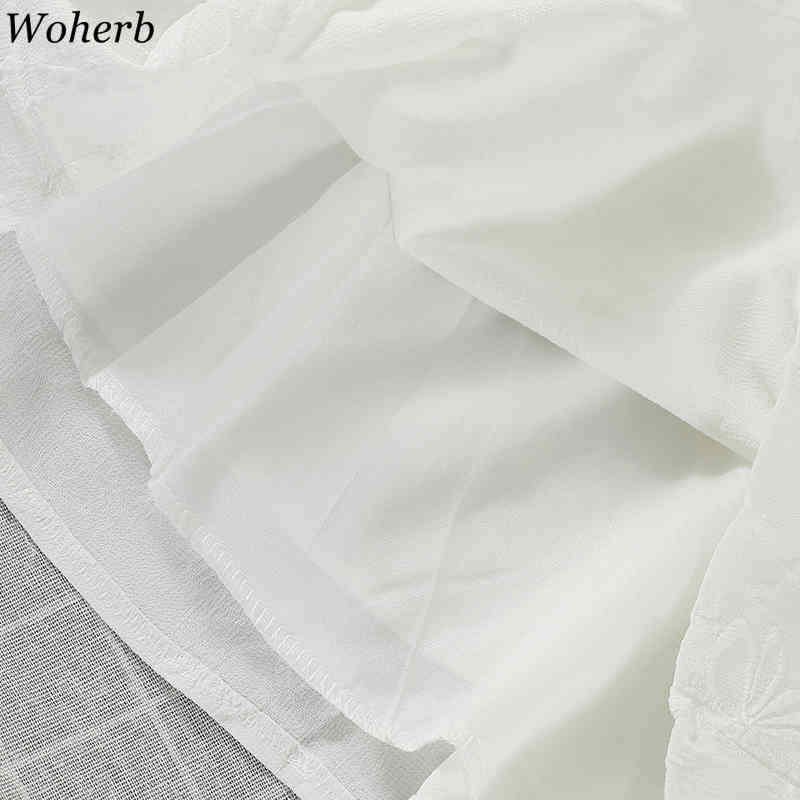 Women White V Neck Dress Sexy Beading Off Shoulder Puff Sleeve Vestidos Temperament A Line Robe Slim Fit Mini Dresses 210519