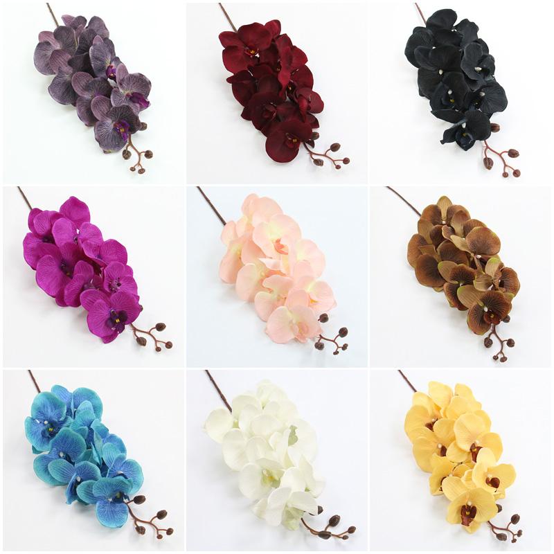 Heads Big Orchid Artificial Flower Branch Phalaenopsis Butterfly Black Burgundy Colorful Wedding Home Decor Potted Wholesalers Decorative Fl