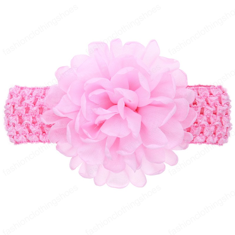 Solid Color Handmade Crochet Elastic Wide Hairband Fashion Chiffon Flower Infant Headband DIY Party Decoration Birthday Gifts