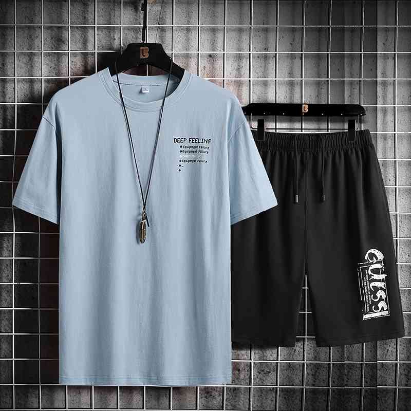 Men Tracksuit 2 Pieces Print Male Clothing Sportswear Set T Shirt+Casual Shorts 2PC Summer Short Sleeve Suit for Men 5XL 210603