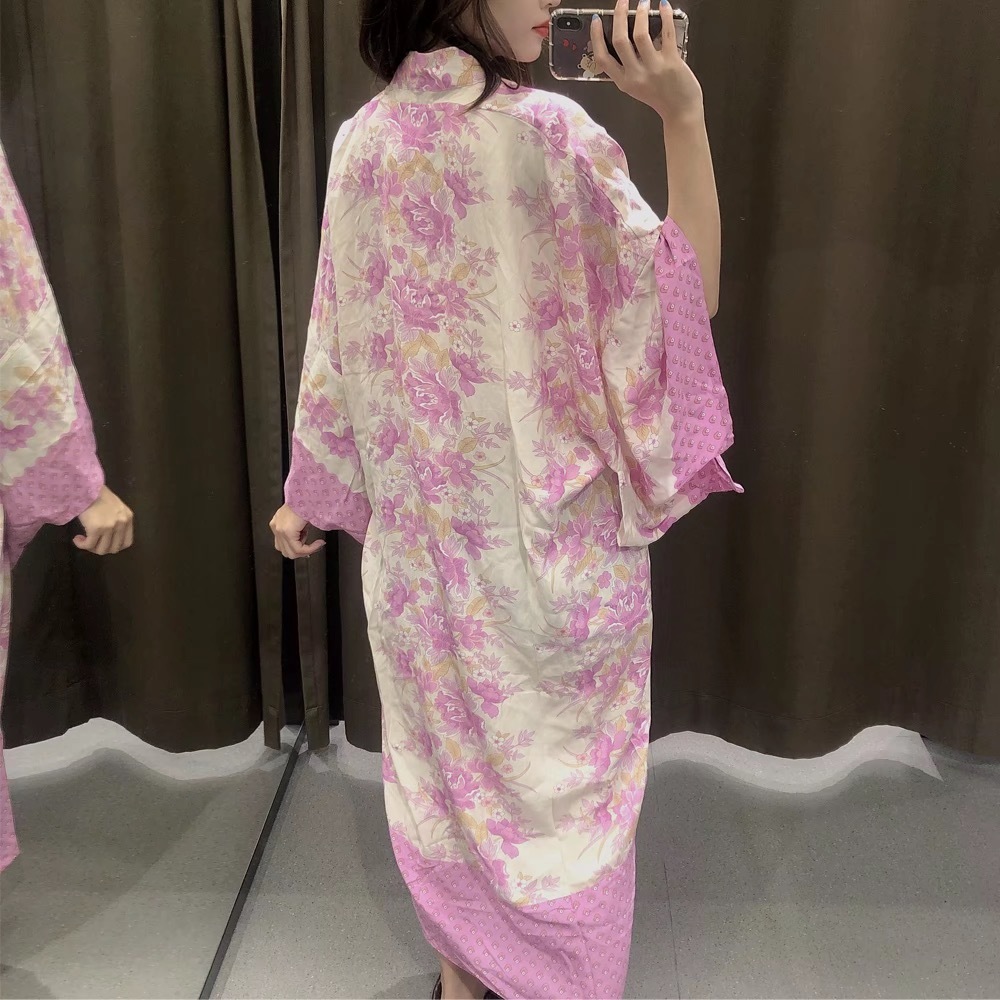 Autumn BOHO Location Floral Print Long Kimono Shirt Green Hippie Women Tie Bow Sashes Cardigan Loose Blouse Tops Holiday 210429