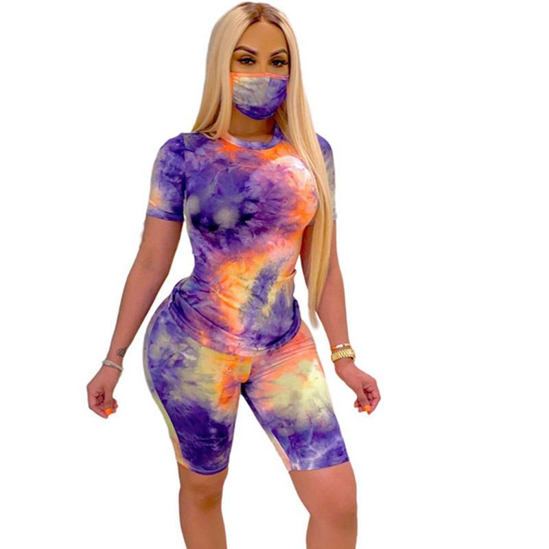 Summer Short Sets For Women Matching Tie Dye Crop Top And Biker Shorts Tracksuits Set Clothing 2 Piece Club Outfits Two Dress