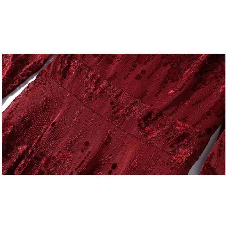 European Style Autumn And Winter Long-Sleeved Jacquard Velvet Dress Women's Sexy V-Neck Runway Dresses Vestidos 210520