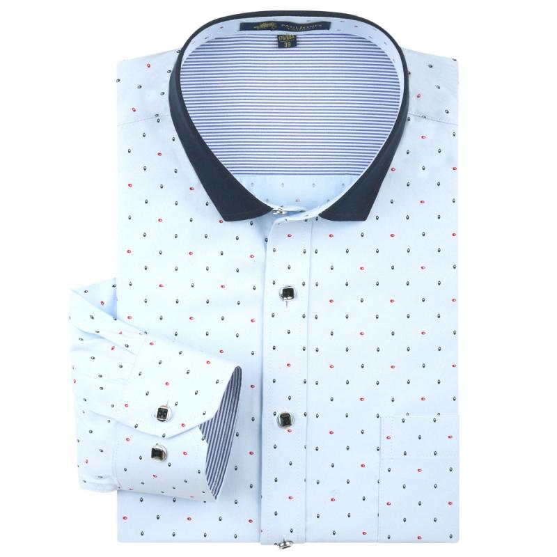 Korean Style Slim Fit Men's Casual Contrast Color Shirts Patchwork Printed Soft And Comfortable Design