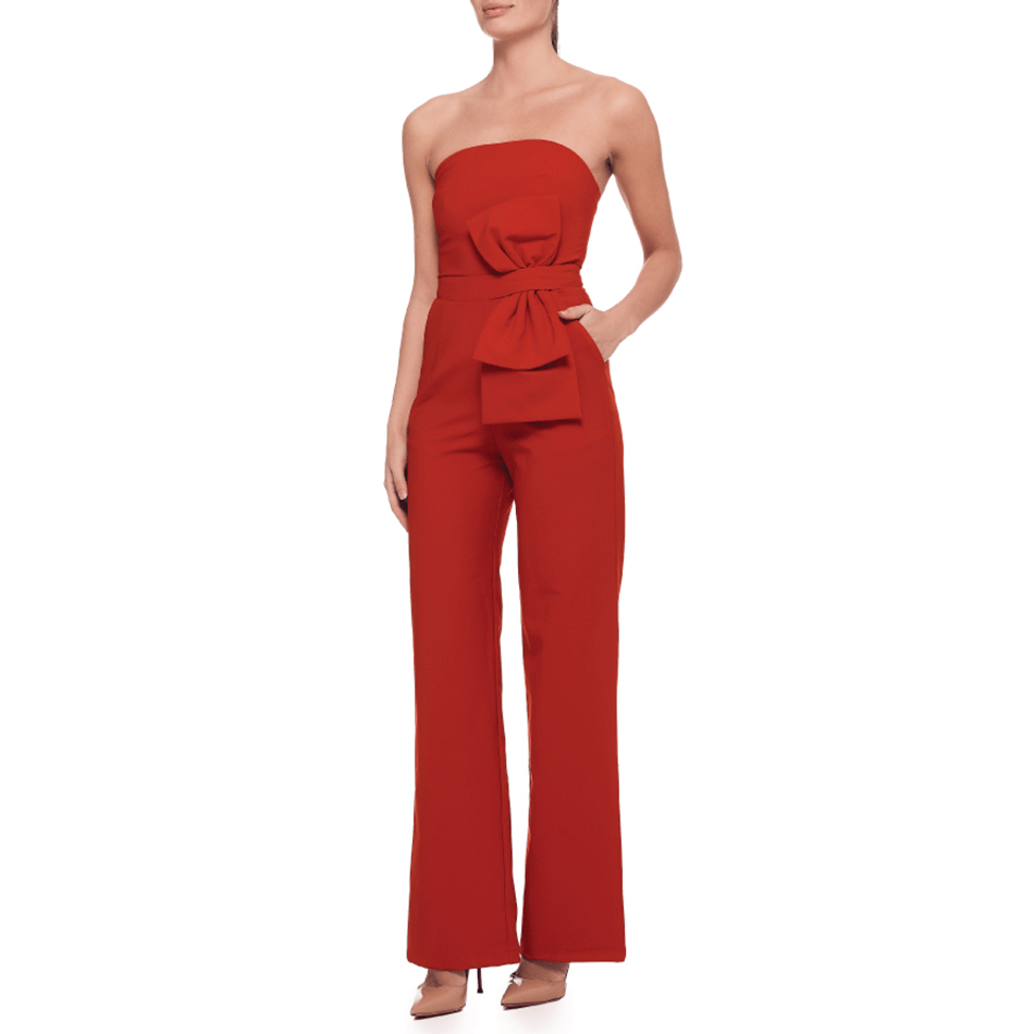 Summer Women's Fashion Jumpsuit Club Vestido Red Black Strapless Stitched Bow Sleeveless Slim Fit 210423