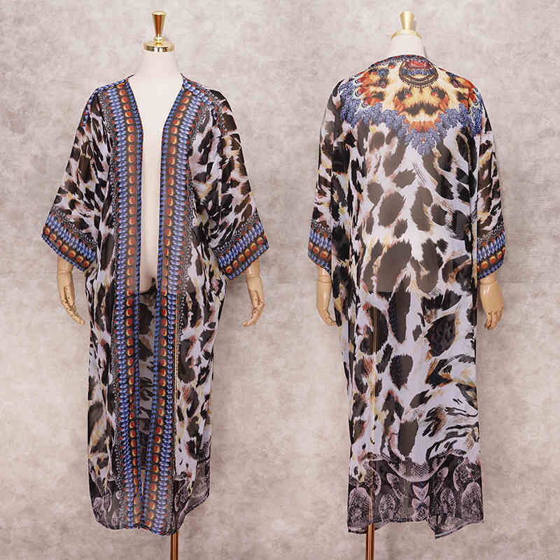 Beach Cover up Tunics for Print Chiffon Long Kaftan Bikini Robe de Plage Sarong Wrap Swimsuit cover Q1245 210420