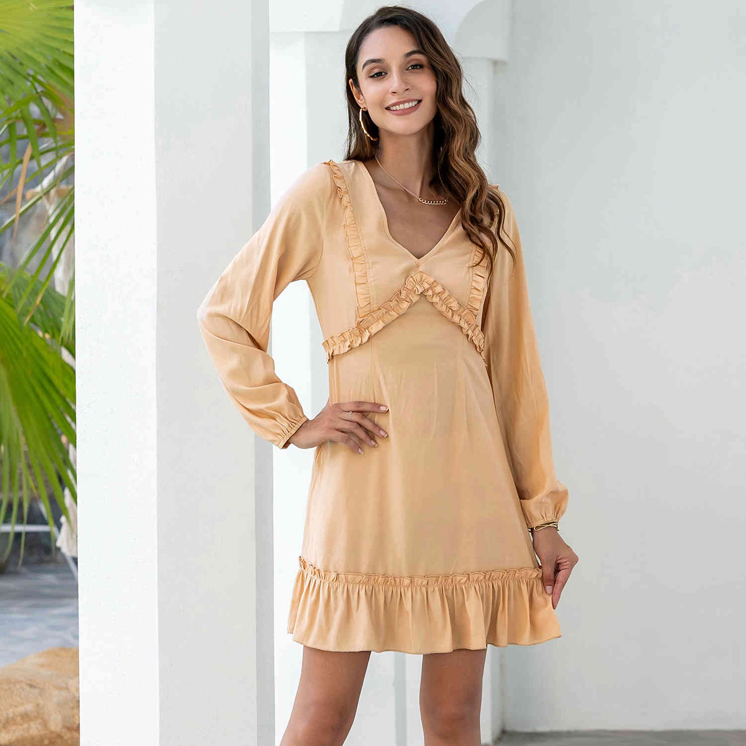 Women spring summer sweet dress Slim V-neck ruffles A-line Women's mini pleated Dress fashion beach holiday female dres 210524, Orange
Women spring summer sweet dress Slim V-neck ruffles A-line Women's mini pleated Dress fashion beach holiday female dres 210524, Orange