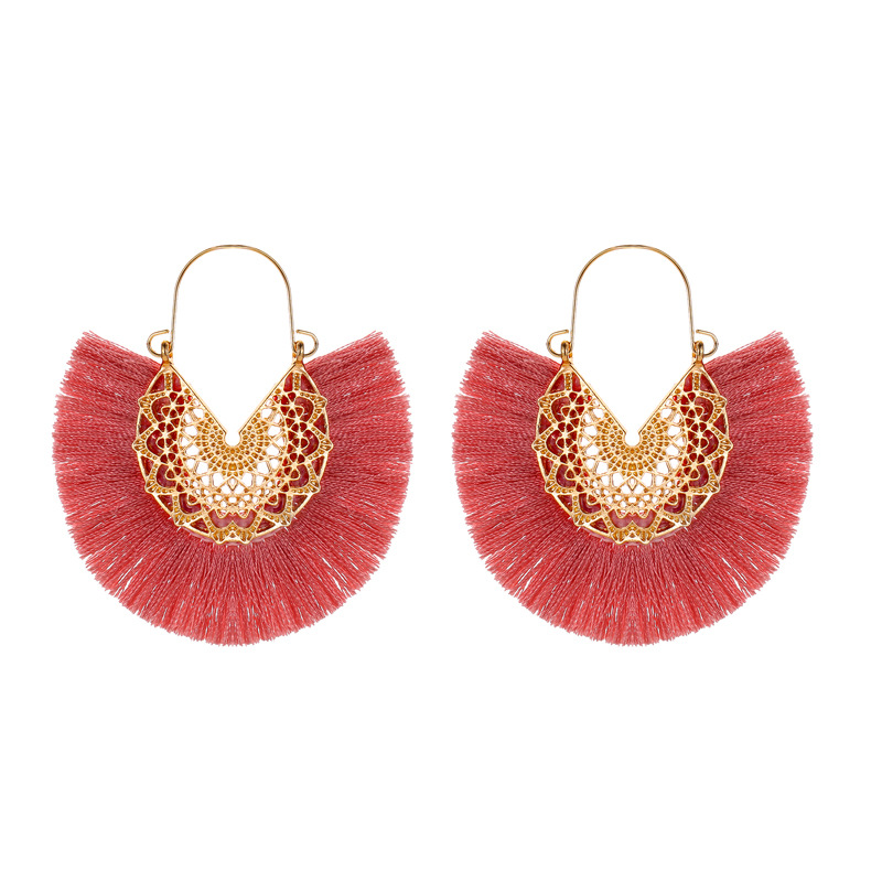 Bohemia Fan Shape Tassel Pendant Dangle Earrings Fashion Boho Soild Color Drop Eardrop Earring For Women Nice Jewelry Gift Wholesale Price