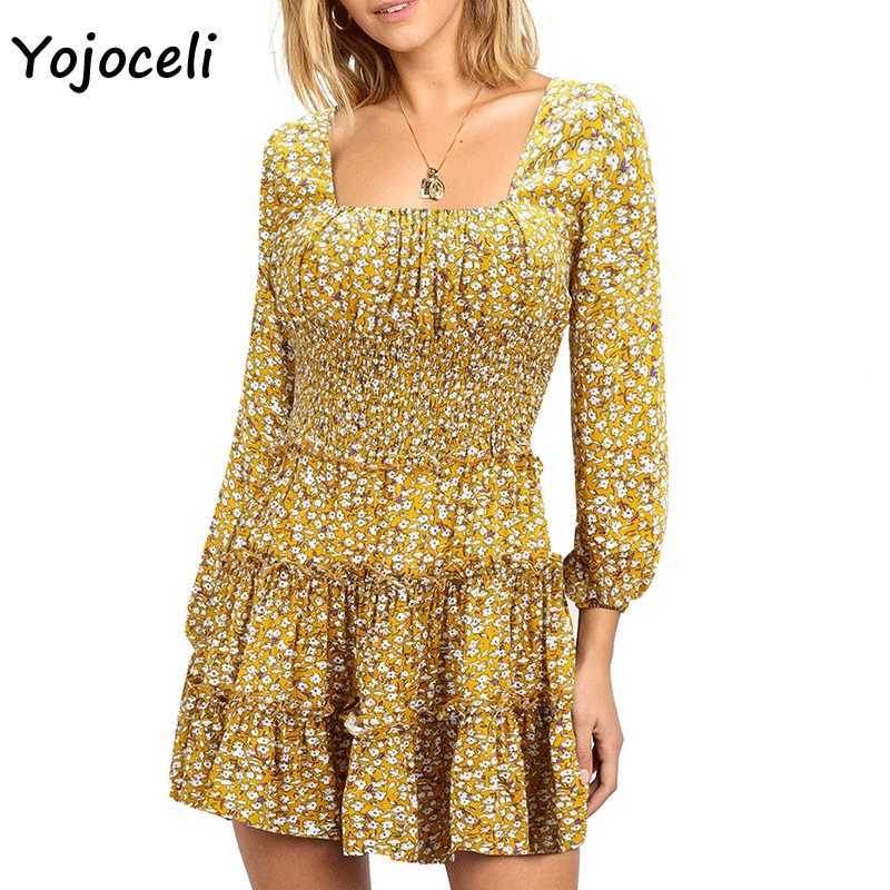 Yojoceli autumn long sleeve print dres casual skater day female vestidos 210609