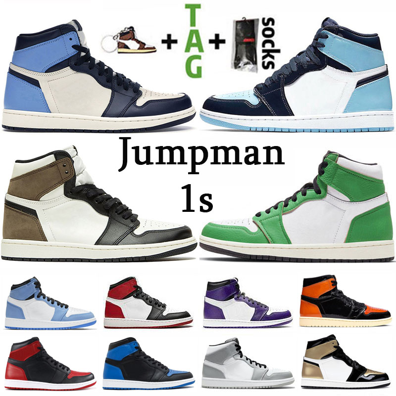 Jumpman 1 High OG Basketball shoes 1s Travis Scotts UNC Obsidian University Blue Twist Lucky Green Dark Mocha Fearless men women sneakers trainers, 22
Jumpman 1 High OG Basketball shoes 1s Travis Scotts UNC Obsidian University Blue Twist Lucky Green Dark Mocha Fearless men women sneakers trainers, 22