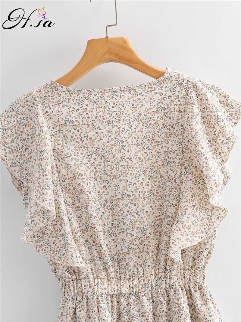 H.SA Women Ruffles Summer Dresses Sleeveless Elastic High Waist Floral Pleated Vestidos Cascading Ruffles Mini Dress Robe 210716