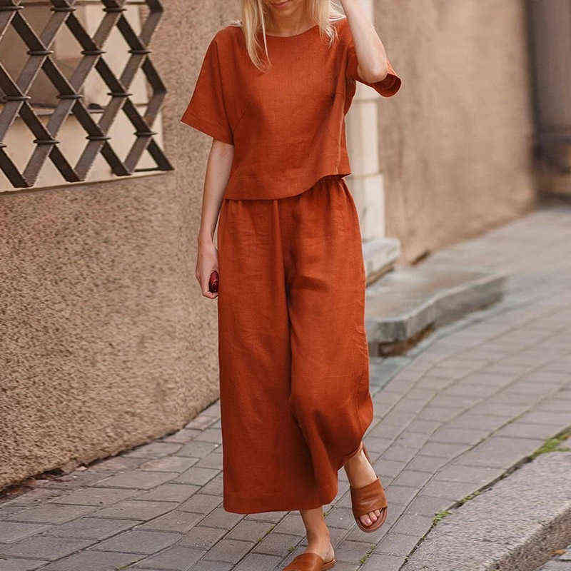 Casual Women Linen 2 Piece Set Solid Color Loose Comfortable Drawstring Long Sleeve Home Suits Lounge Wear Tracksuit 211106