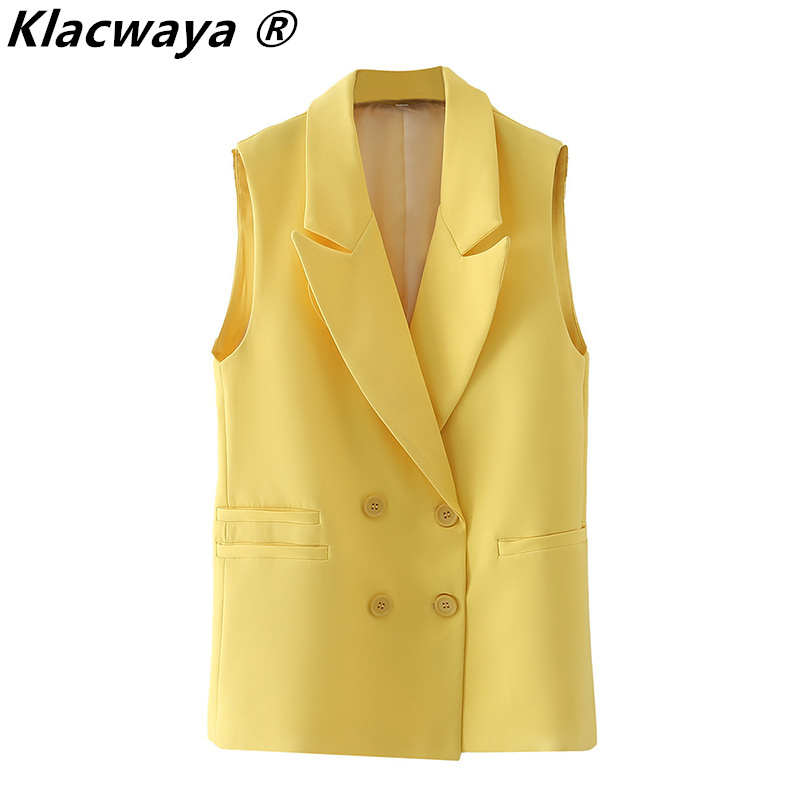 Women Fashion Simply Solid Color Sleeveless Vest Jacket Office Ladies Casual Slim Suit Pocket Outwear Tops 210521