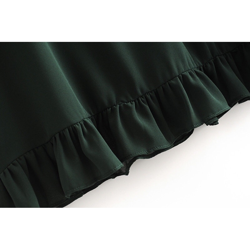 Summer Plain Green Color Women Sling Dress Ruffles hem Tie Bow Strap Sleeveless Mini Sexy Beach Holiday Vintage 210429