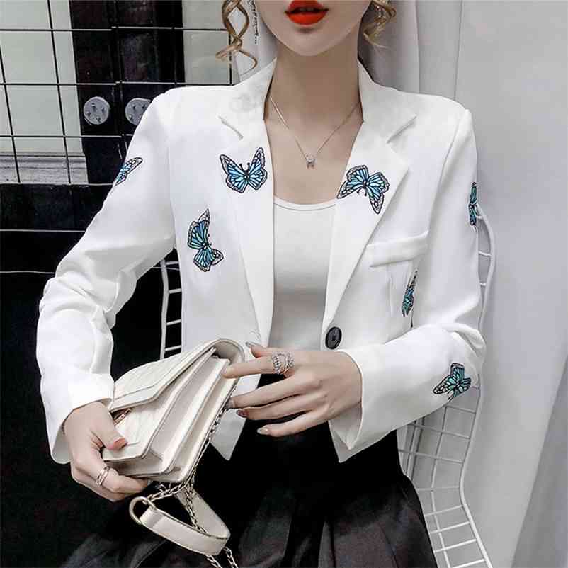 Autumn Fashion Casual Notched Embroidery Butterfly Long Sleeve With Chain Single Breasted Blazer Coat Women Outwear 210519, Black
Autumn Fashion Casual Notched Embroidery Butterfly Long Sleeve With Chain Single Breasted Blazer Coat Women Outwear 210519, Black