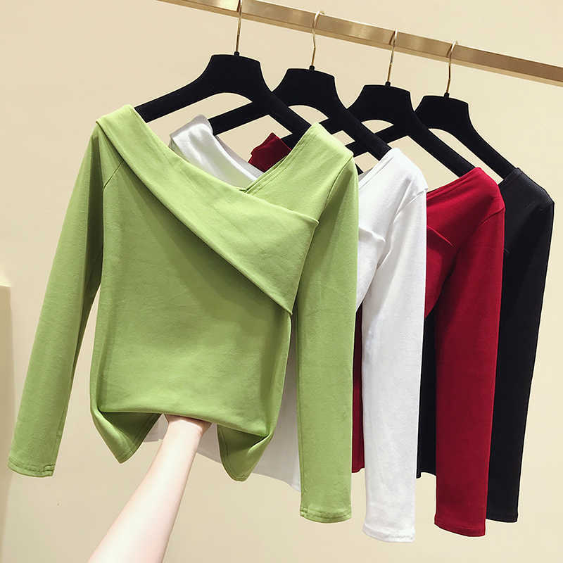 Long Sleeve T-shirt Cotton Autumn Tops Sexy Off One Shoulder T Shirt Women White Casual Korean Chic Tee Shirt Femme 210604, Green
Long Sleeve T-shirt Cotton Autumn Tops Sexy Off One Shoulder T Shirt Women White Casual Korean Chic Tee Shirt Femme 210604, Green