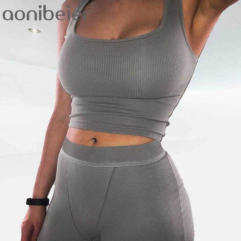 Solid Women Sets Sequare Collar Sleeveless Crop Tank Top and High Waist Shorts Knitted Casual Fitness Summer Outfits 210604, Black 
Solid Women Sets Sequare Collar Sleeveless Crop Tank Top and High Waist Shorts Knitted Casual Fitness Summer Outfits 210604, Black