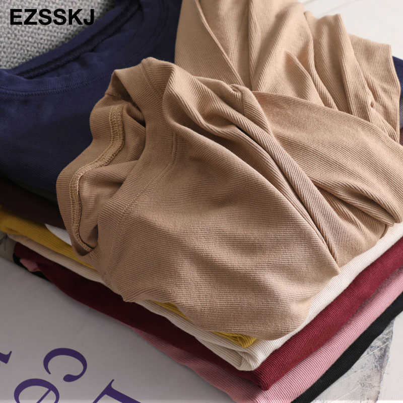 autumn winter bottom cotton long sleeve o-neck T Shirt Women long Sleeve casual basic T shirt solid Color Tee top Female top 210819