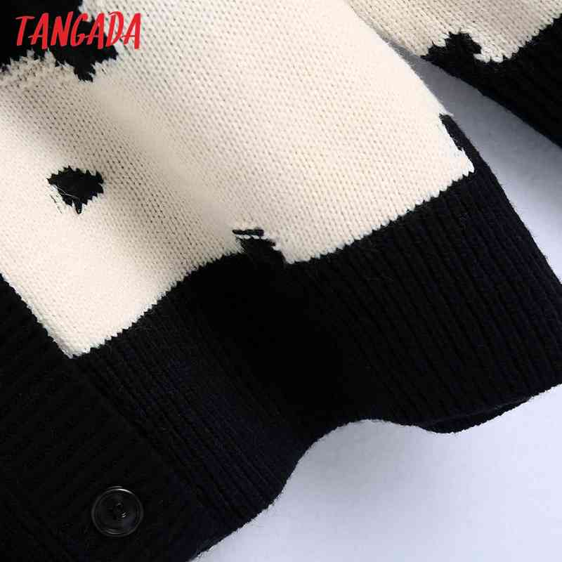 Women Elegant Animal Pattern Vintage Jumper Lady Fashion Oversized Knitted Cardigan Coat BE451 210416