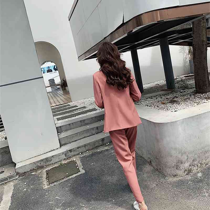 Work Pant Suits Office 2 Piece Sets Double Breasted Blazer Jacket coat + OL Trousers Suit For Women Set Feminino 210519