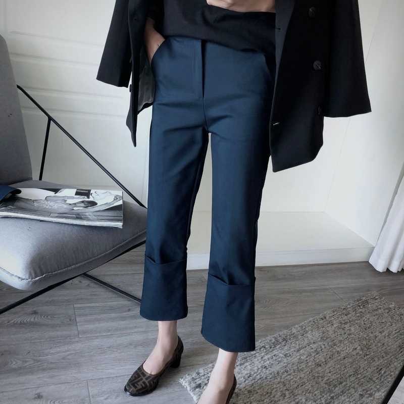 Casual Solid Wide Leg Pants Ankle-length Office Lady Women Elegant High Waist Trousers Korean Fashion Female Bottom 13A230 210525, Navy
Casual Solid Wide Leg Pants Ankle-length Office Lady Women Elegant High Waist Trousers Korean Fashion Female Bottom 13A230 210525, Navy