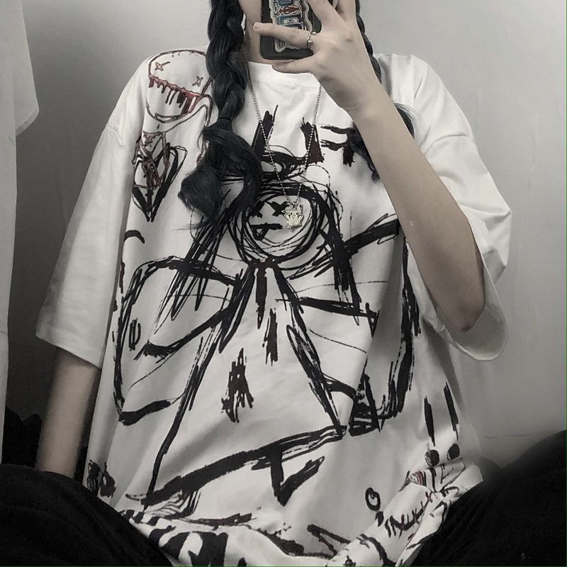 Gothic Vintage Preppy T Shirt Women Clothing T-shirt Clothes Streetwear Harajuku High Street Tops Summer Tshirt 220315