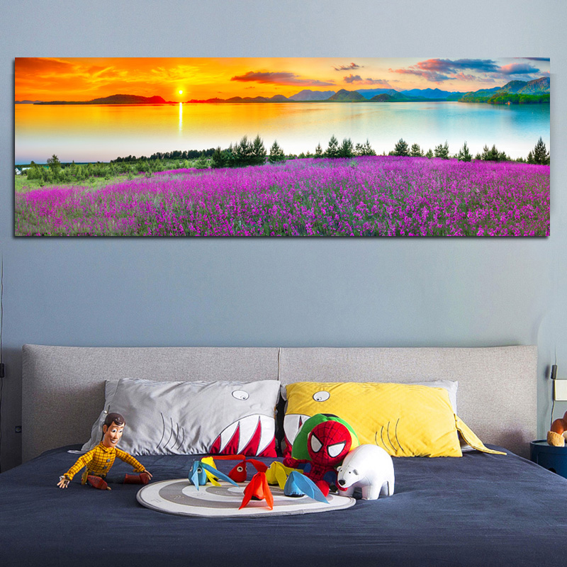 Big Size Canvas Painting Sunset Lake Flowers Nature Landscape Poster and Print Wall Art Picture for Bedroom Home Decor Cuadros