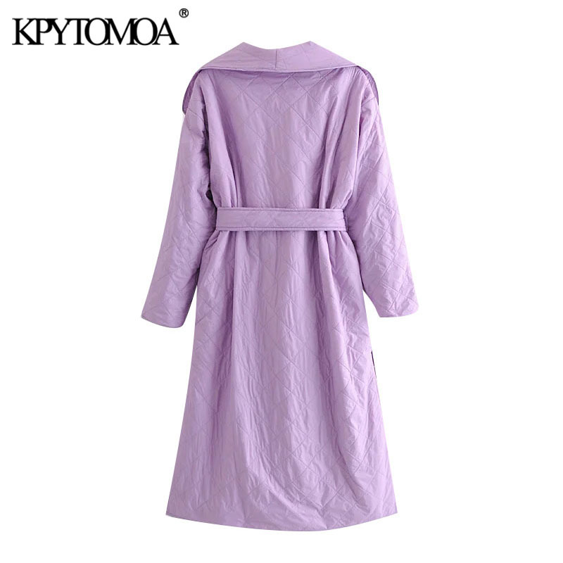 Women Fashion With Belt Loose Parkas Wrap Padded Coat Long Sleeve Side Vents Female Outerwear Chic Overcoat 210420