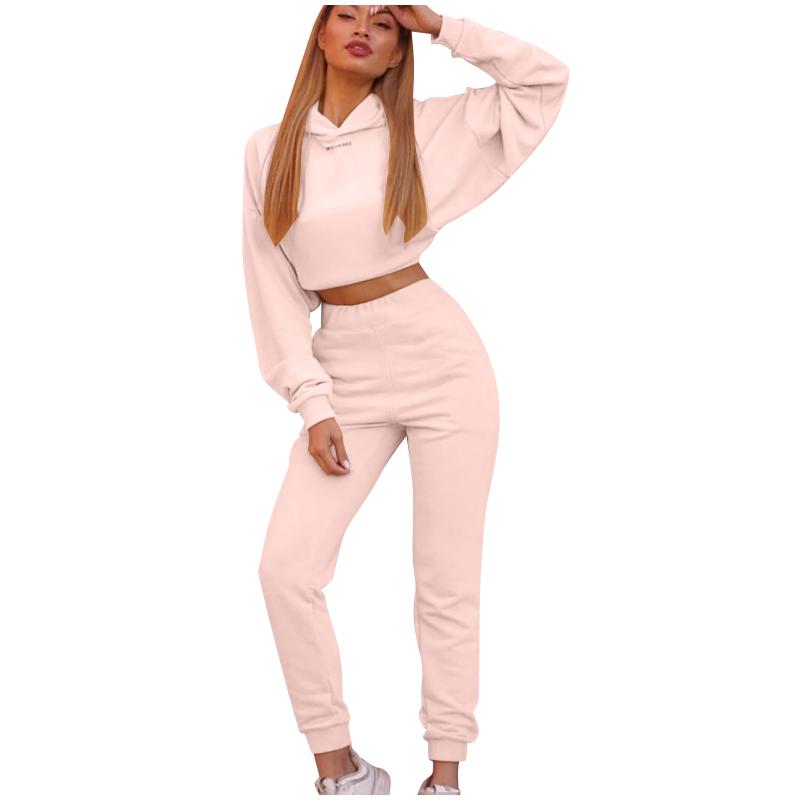 Fashion Women's Sportswear Casual Solid Color Long Sleeved Short Hoodie Trousers Sports Suit Winter Grils Ladies Tracksuit Tracksuits