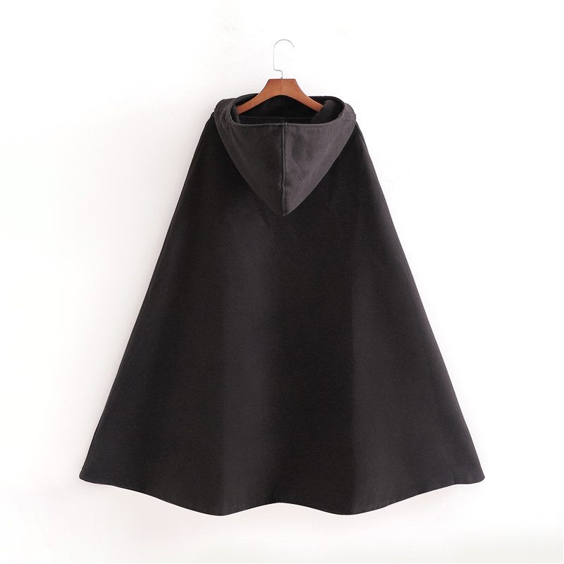 Evfer Winter Women Casual Sleeveless Black Hooded Cloak Female Fashion Wide Open Woolen Outwear Girls Turtleneck Thick Coat Chic 210421