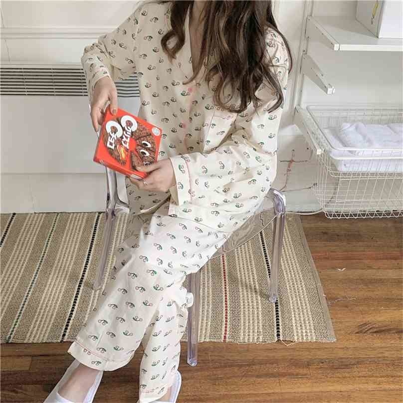 Long Sleeve Sleepwear Cherry Printing Women Home Chic Comfortable Loose Cotton Fashion Pajamas Suits Sets 210525, White
Long Sleeve Sleepwear Cherry Printing Women Home Chic Comfortable Loose Cotton Fashion Pajamas Suits Sets 210525, White