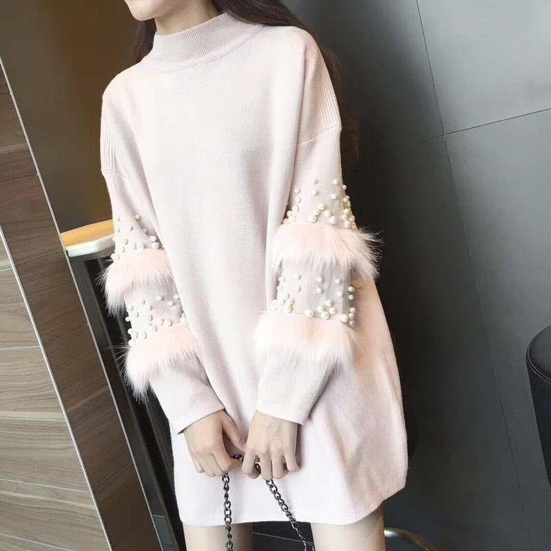 Pullover Women's Jumper Pearl loose rabbit fur Sweater Female Women Warm s thick Winter Knitted Oversized 210508