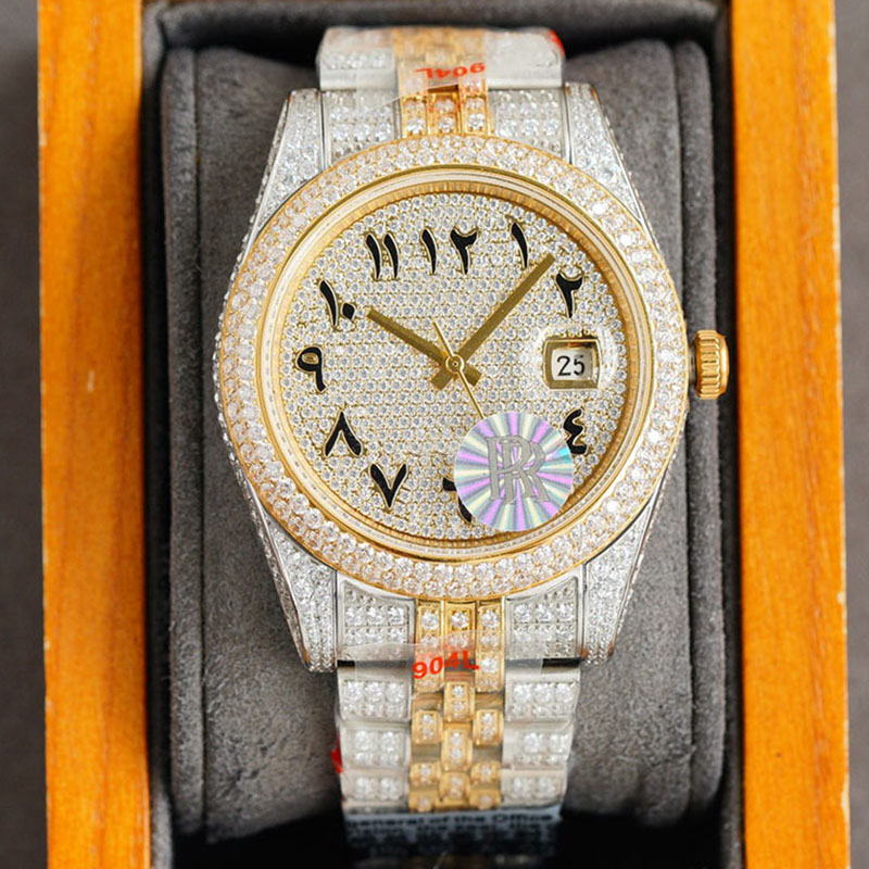 Full Diamonds Mens Watch 41mm Automatic Mechanical Watches Sapphire Mirror Waterproof Fashion Business WristWatch Montre De Luxe, Customize
Full Diamonds Mens Watch 41mm Automatic Mechanical Watches Sapphire Mirror Waterproof Fashion Business WristWatch Montre De Luxe, Customize