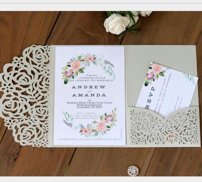 2021 Affordable Wedding Invites Laser Cut Pocket Wedding Invitation Suites Customizable Invites With Envelope Blank Inner Custom Printed
