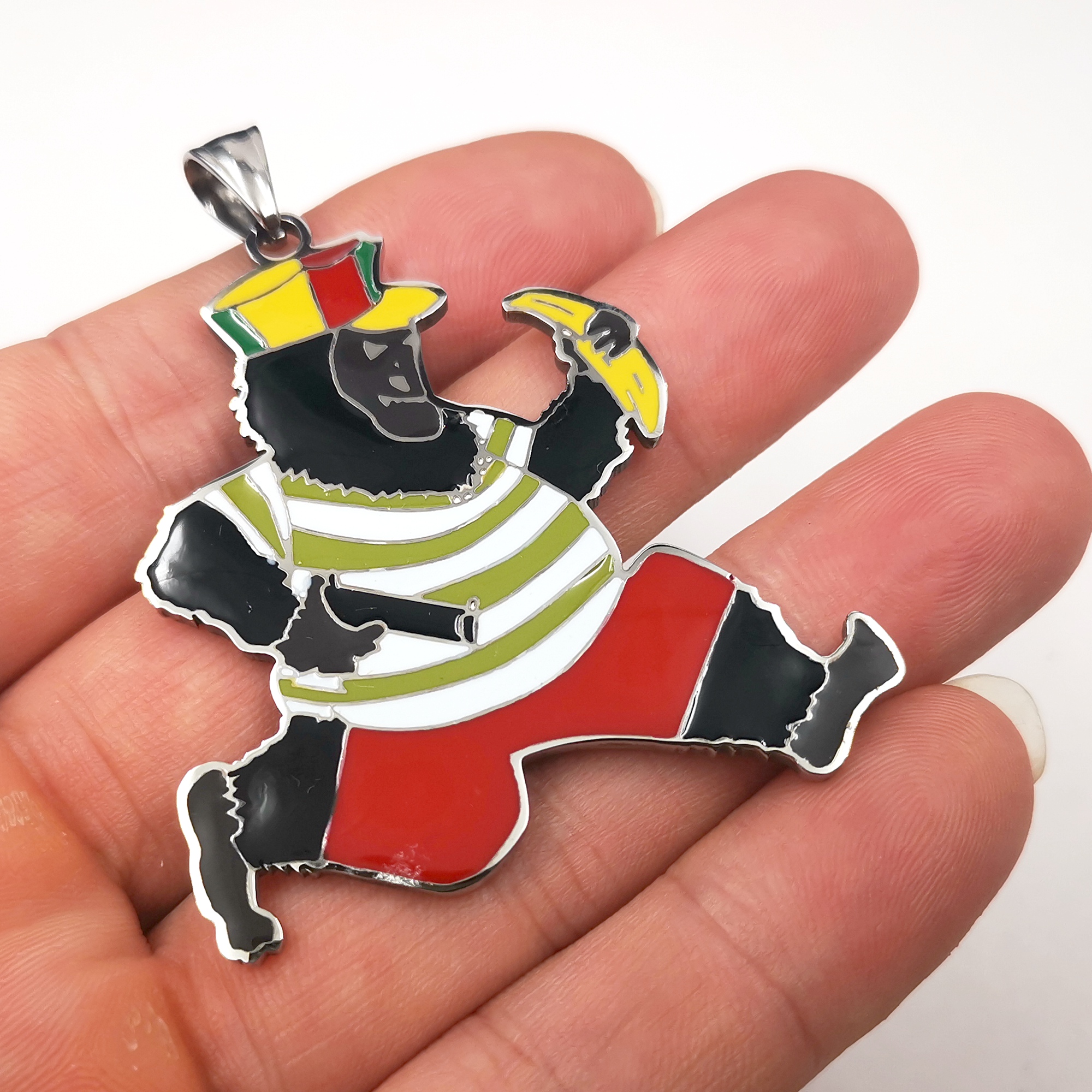 2 inch tall large Ape Boy Charm Pendant for Mens Stainless Steel Cute ICP Fashion Necklace Color free chain 4mm 24''