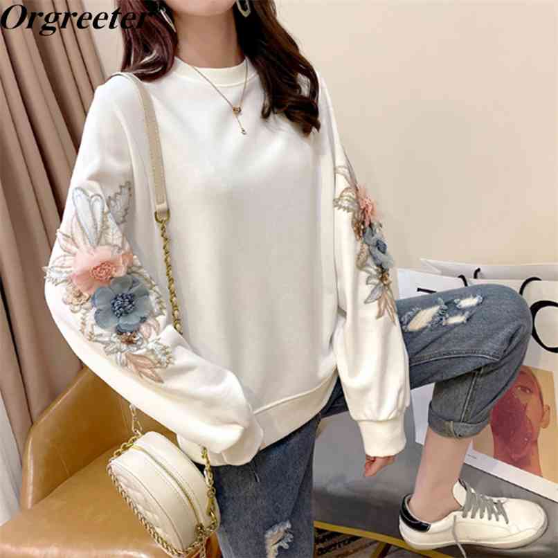Spring Fall Fashion Female 3D Flower Embroidery Beaded Solid Color Minimalist Long-sleeved Pullover Sweatshirts Tops 210602, Black
Spring Fall Fashion Female 3D Flower Embroidery Beaded Solid Color Minimalist Long-sleeved Pullover Sweatshirts Tops 210602, Black