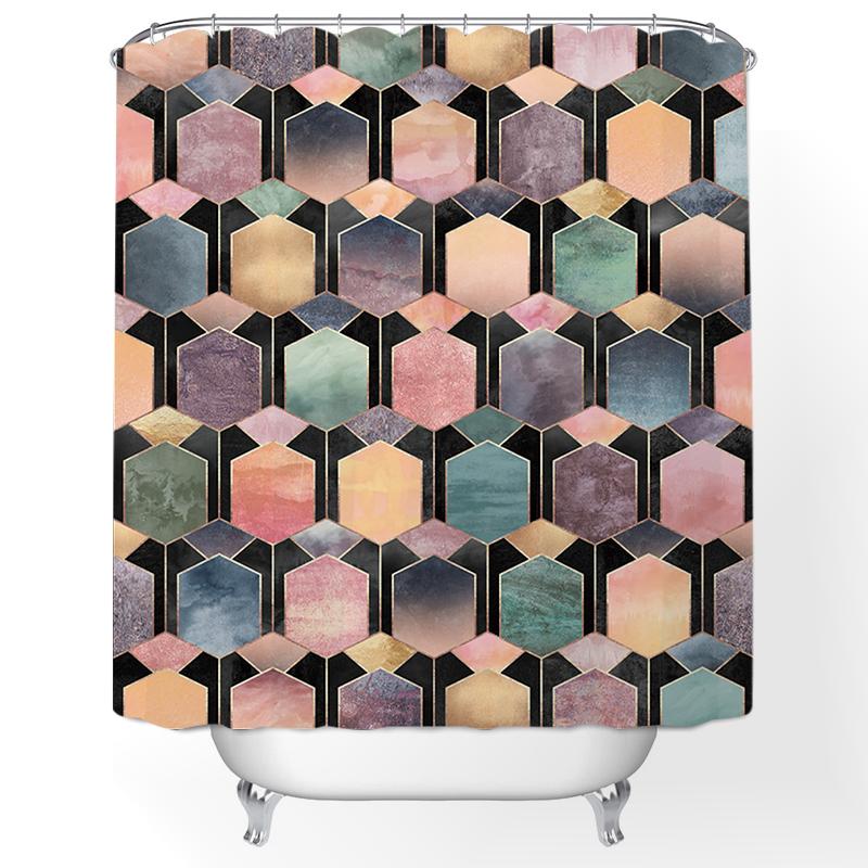 Geometry Home Bathroom 4-piece Non-slip Foot Mat Toilet Decoration Set Shower Curtain Products Bath Mats