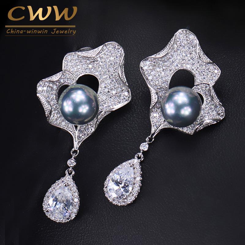 Dangle & Chandelier CWWZircons Fashion Women Micro Pave CZ Jewelry Long Gray Pearl Earring With Water Drop Cubic Zirconia Stone CZ158, Silver
Dangle & Chandelier CWWZircons Fashion Women Micro Pave CZ Jewelry Long Gray Pearl Earring With Water Drop Cubic Zirconia Stone CZ158, Silver