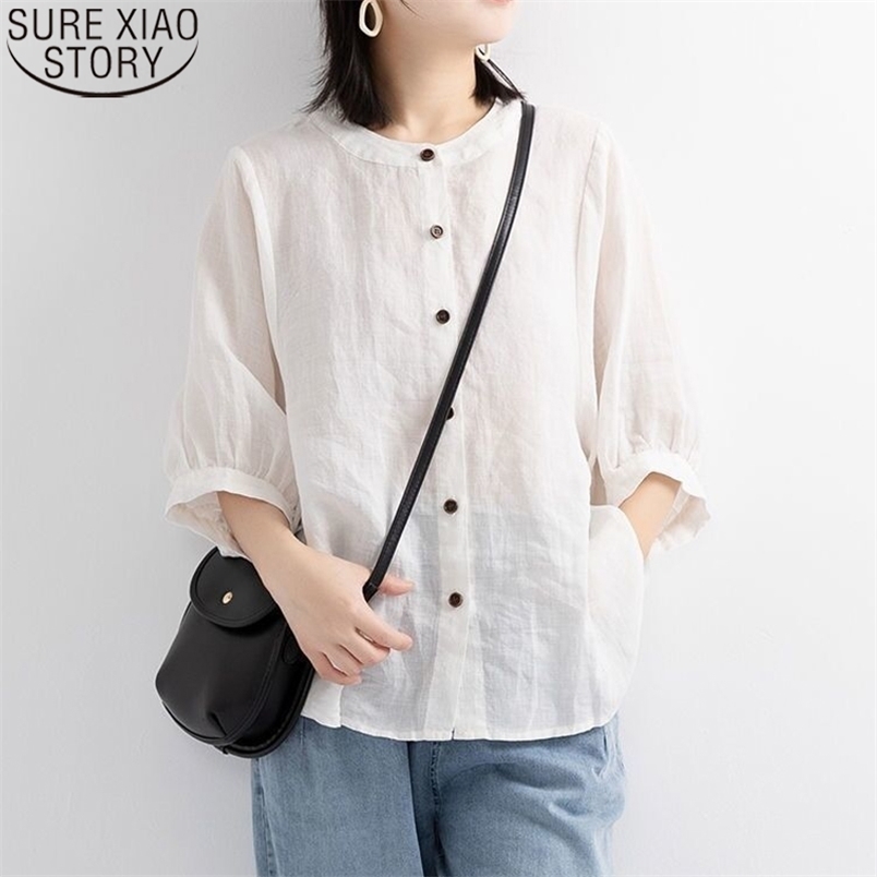 Summer Linen Shirts Women Vintage Tops Short Sleeve Puff Plus Size Clothing Ladies Loose Female Shirt Blouse Casual 13626 210506