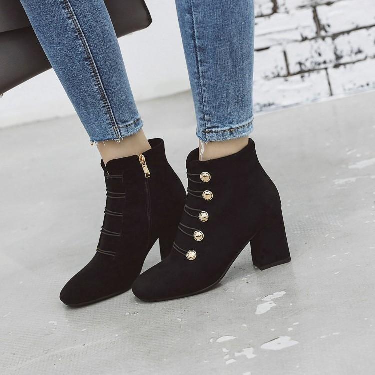 Boots Autumn 2021 Winter Women's Korean High Heels Round Head Suede Thick Heel Zipper Large Solid Color Low Barrel Short