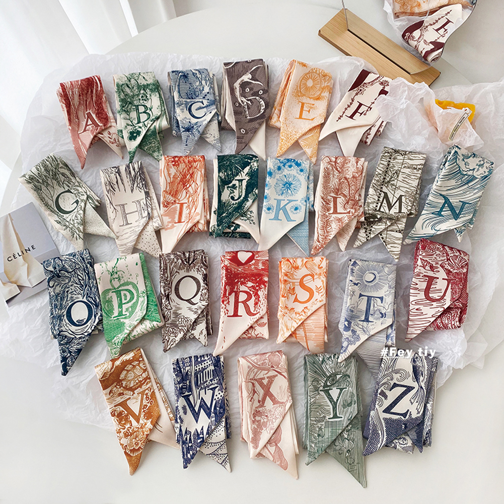 26 colors 100*6cm Small Silk Scarf A to Z Letters Letter Headband scarrves & Wraps for bags Women Female Ribbon Neck Belt Head Scarves, Blue;gray
26 colors 100*6cm Small Silk Scarf A to Z Letters Letter Headband scarrves & Wraps for bags Women Female Ribbon Neck Belt Head Scarves, Blue;gray