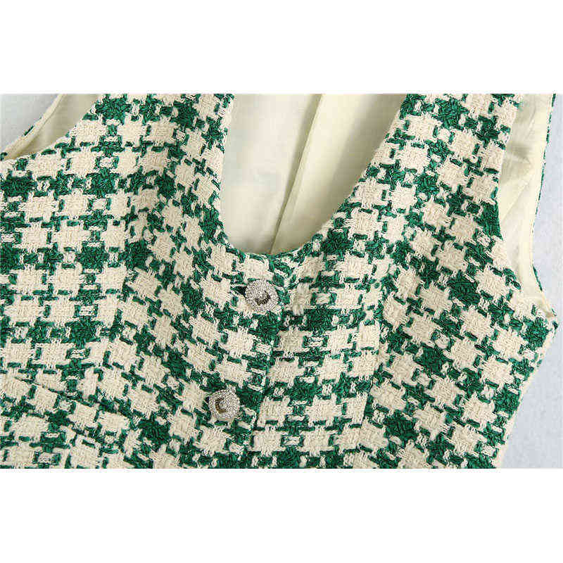 BBWM Women Fashion Button-up Tweed Cropped Vests Coat Vintage Chic V Neck Long Sleeve Outerwear 211120